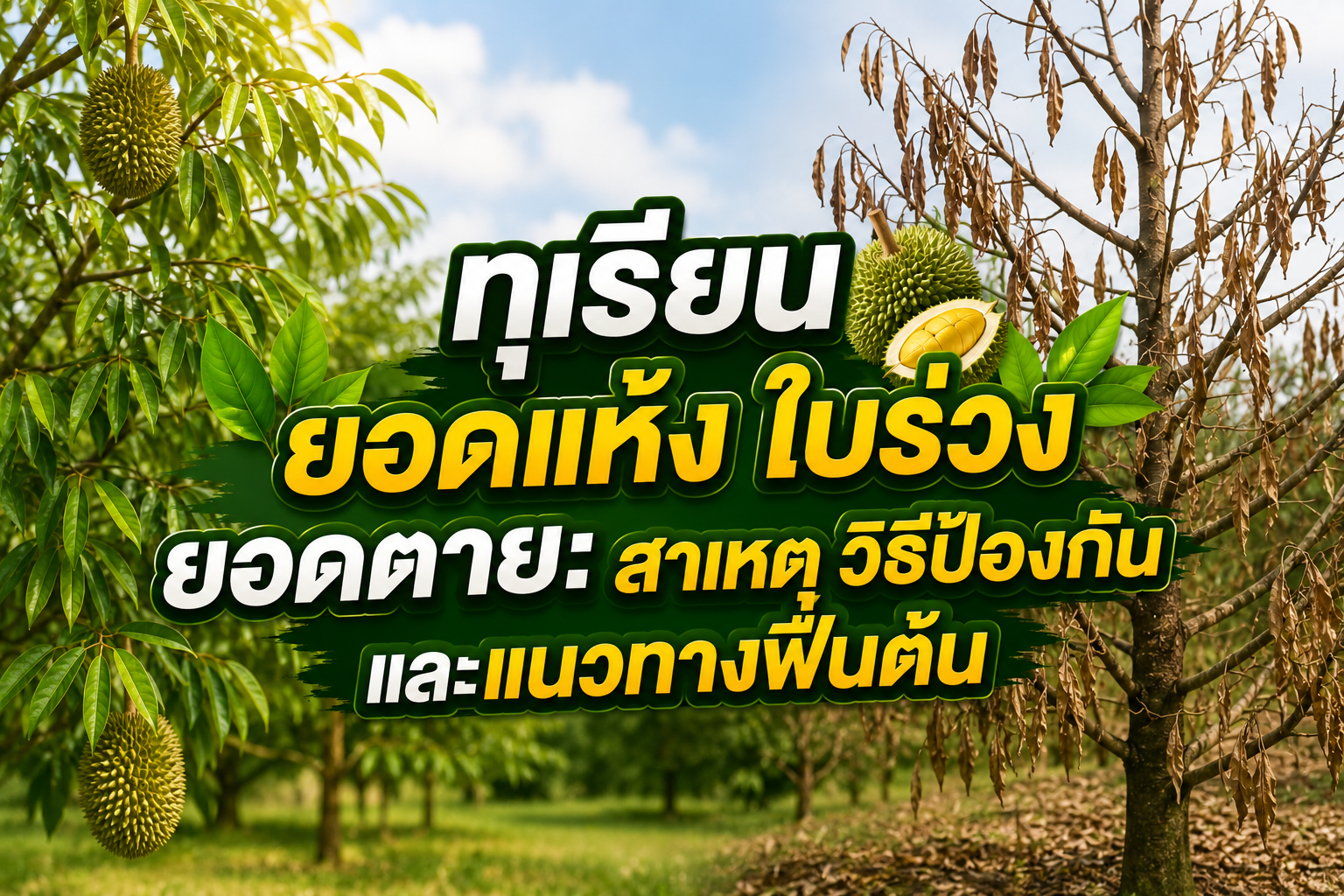 ทุเรียนยอดแห้ง ใบร่วง ยอดตาย: สาเหตุ วิธีป้องกัน และแนวทางฟื้นต้นให้กลับมาแตกยอดใหม่