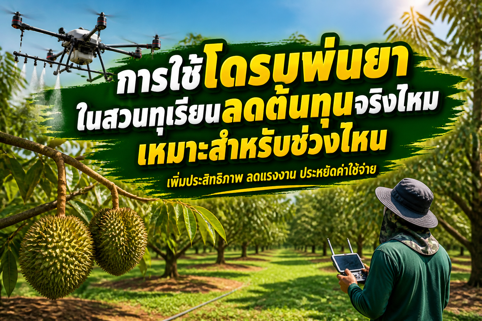 การใช้โดรนพ่นยาในสวนทุเรียนลดต้นทุนจริงไหม เหมาะสำหรับช่วงไหน